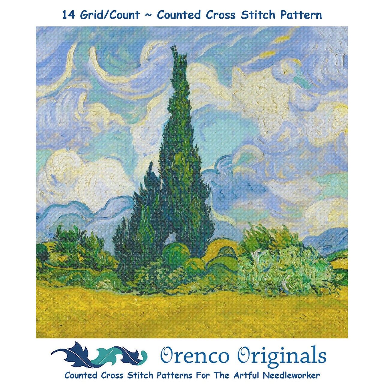 Originals Originals Vincent Van Gogh Cypress Trees Counted Cross Stitch Pattern